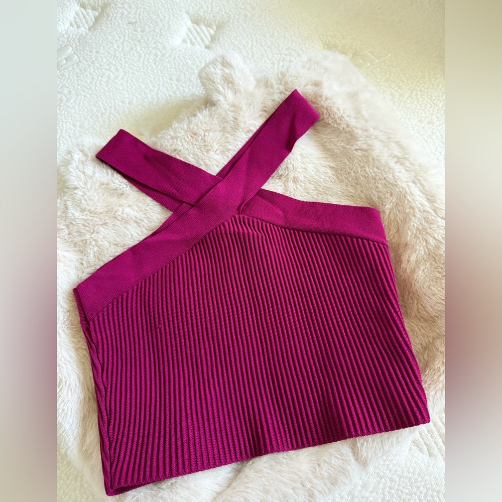 Magenta Ribbed Cross-Back Top
